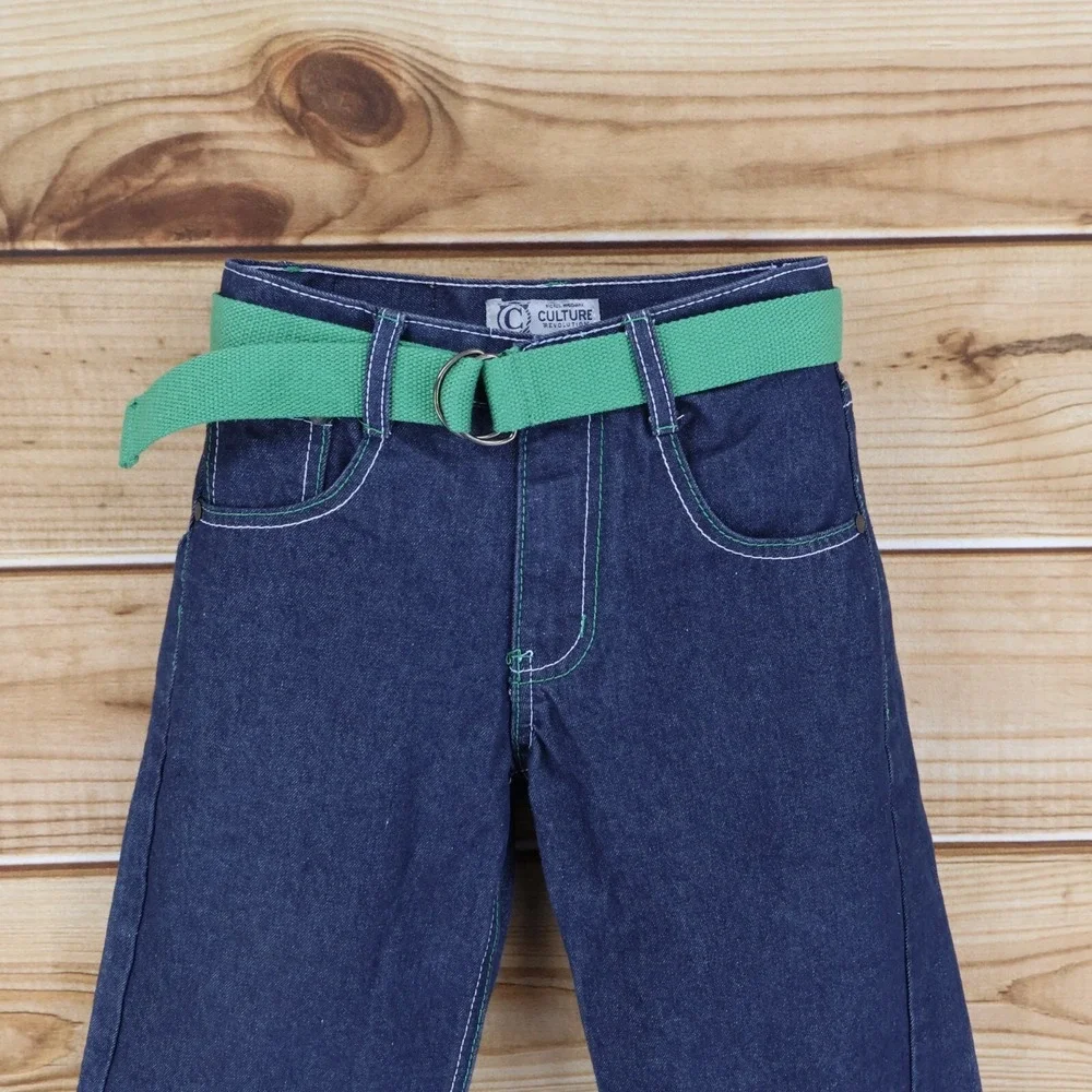 Culture Revolution Jean Shorts Boys 12 Blue Dark Wash 100% Cotton Belted Pockets